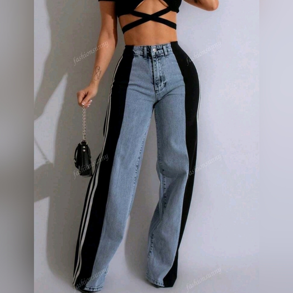Two-Tone Black and Blue Women's Jeans